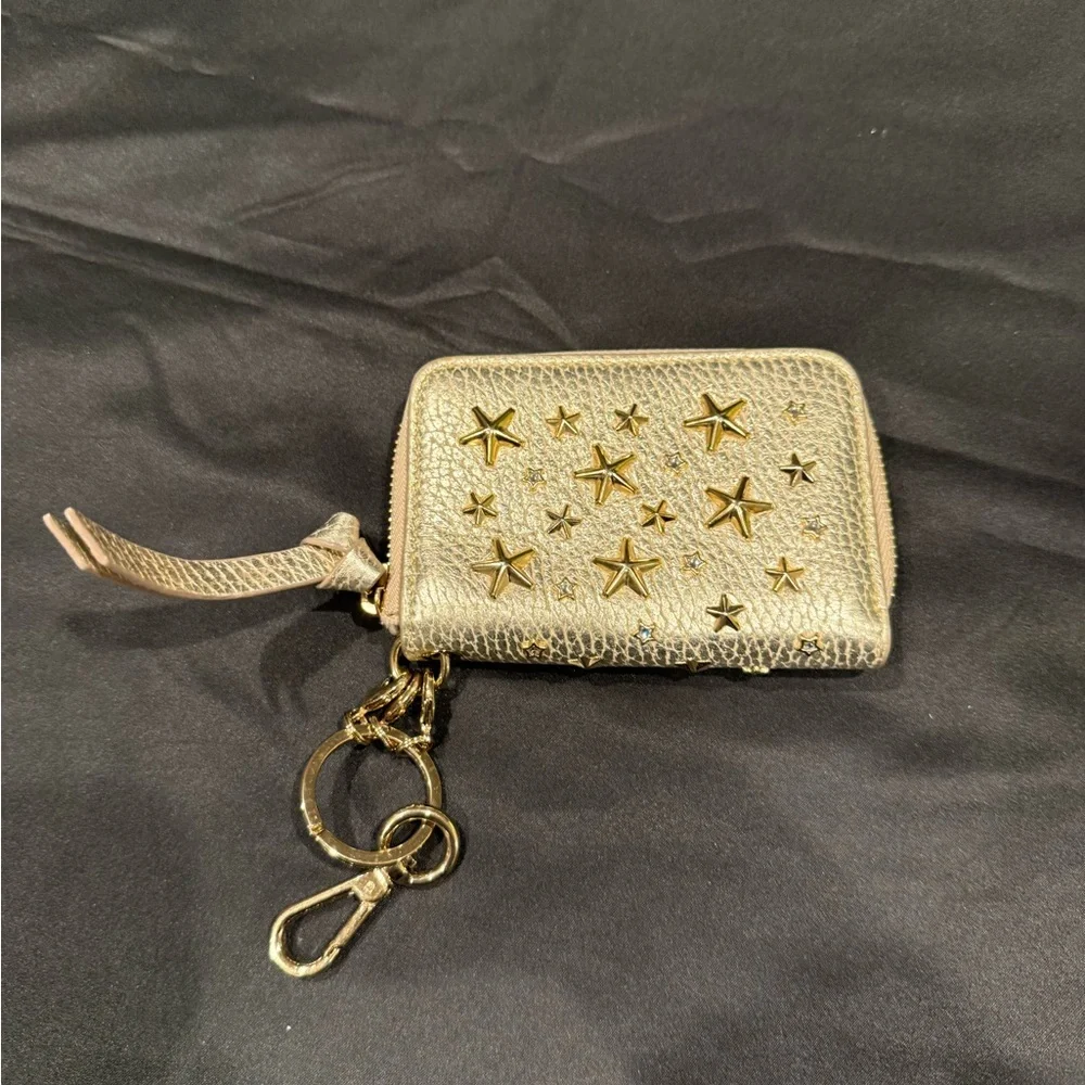 Jimmy Choo Gold Metallic Star Studded Key Holder Wallet with COA